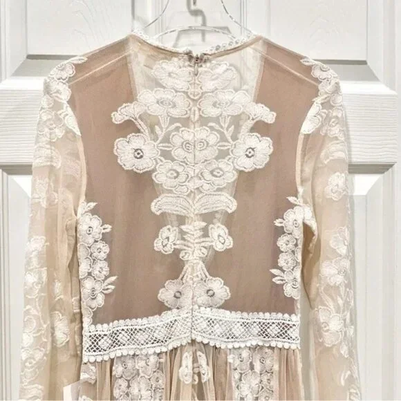 For Love & Lemons Ivory White Temecula Floral Lace Mesh Embroidered Maxi  Dress